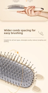 Detail view of anti-tangle wide teeth on white rabbit ear air cushion massage hairbrush