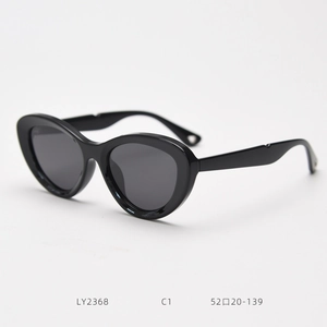 Detail view of black cat eye sunglasses LY2368 C1 with frame size 52-20-139 specs