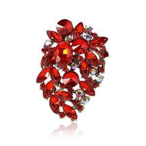 Exquisite red crystal brooch with gold alloy base for women suit and evening dress accessory
