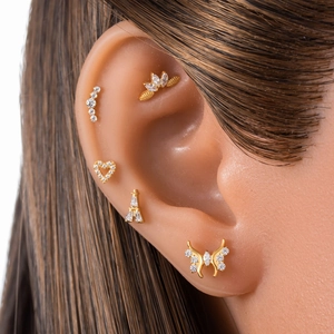 G23 titanium labret studs set with zircon butterfly and heart designs for ear piercing