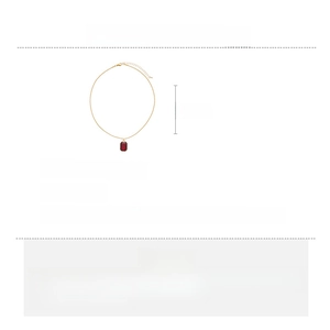Detailed size specifications for the gold necklace with a red rectangular gemstone pendant