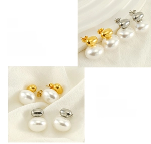 Detail of high-polished minimalist pearl earrings with refined 18K gold plating texture