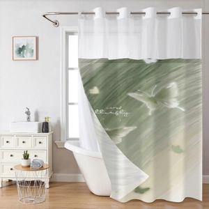Polyester Waterproof Shower Curtain Hookless Rings Detachable Liner Mesh Top Butterfly Rose Floral Print Bathroom Decor