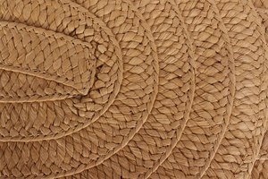 Detailed view of natural paper rope weaving texture on a handmade beach handbag