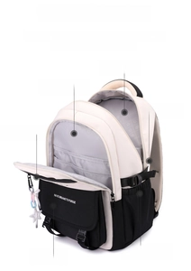 Vue détaillée d'un sac à dos étanche montrant sa structure à poches multiples
