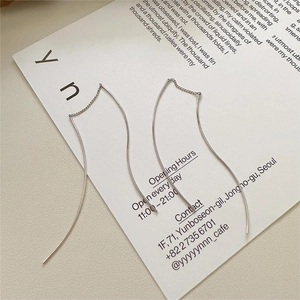 Minimalist S925 sterling silver wave line ear threaders for women on a stylish aesthetic card