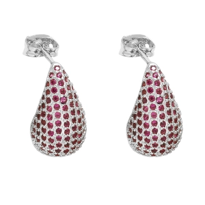 Elegante zilveren waterdruppel oorbellen met rode zirkonia voor damesmode trendy