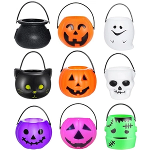 Halloween Candy Buckets Plastic Portable Handle Jack-O'-Lantern Ghost Witch Cauldron Party Favor Decor