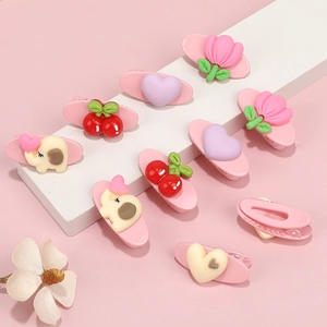 Pink hairpin set featuring cute tulip, heart, and elephant designs for kids and girls