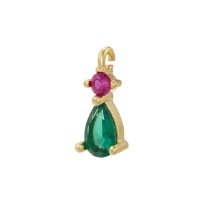 Luxury 18K gold plated charm with pink round crystal and green teardrop gemstone pendant