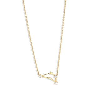 Detail view of gold zodiac necklace with sparkling crystal star pattern and link chain