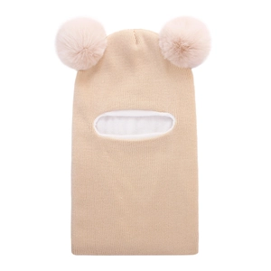 Detail showing the thick white plush lining and knit texture of the baby hooded beanie