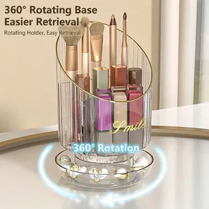 Rotating makeup brush holder with large capacity and elegant vertical stripes texture