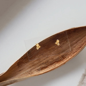 Minimalist 18K gold-plated hexagonal honeycomb stud earrings with small crystal inlay