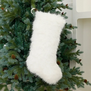 Plush Faux Fur Christmas Stockings Hanging Pendants Soft Fluffy Xmas Tree Decorations For Home Holiday Party Pink White