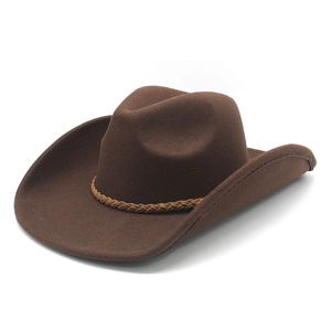 Chapeau De Cowboy Occidental À Bord Large En Feutre De Laine Fedora Jazz Avec Bande Tissée Style Rétro Pour Hommes Et Femmes