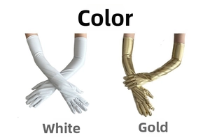 Detailvergleich von 50cm langen Handschuhen in Mattweiß und glänzendem Metallic-Gold-Finish