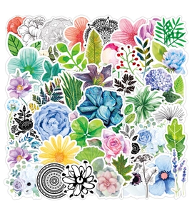 Detailed view of assorted waterproof sunflower and succulent plant graffiti stickers