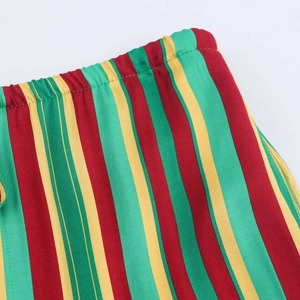 Detail of colorful vertical striped fabric with elastic waistband and smooth texture