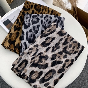 Fashionable leopard print voile scarf set in brown grey and beige tones for women