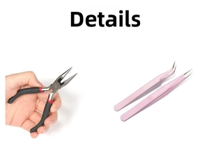 Detail view of carbon steel needle-nose pliers and pink stainless steel tweezers set