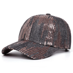 Stylish charcoal baseball cap with vertical rose gold sequins for outdoor party wear