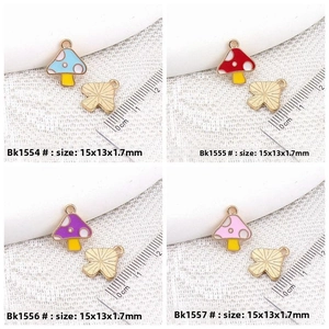 Detail view of 15x13mm colorful mushroom alloy charms for DIY jewelry making