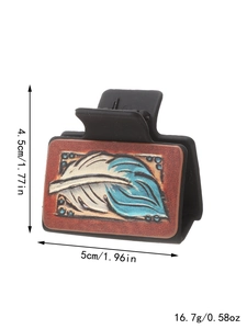 Pince à cheveux style Western en cuir noir avec motifs de plumes bleues et blanches