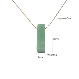 Minimalist green crystal rectangle pendant necklace with gold chain and dimensions