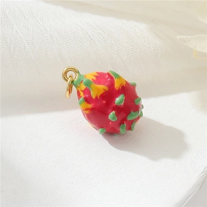 Cute dragon fruit enamel pendant with gold hardware for DIY jewelry making