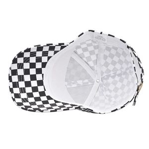 Classic black and white checkered baseball cap made of 100% cotton with adjustable strap