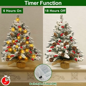 Mini 60cm tabletop Christmas tree with timer LED lights and pine cone decorations