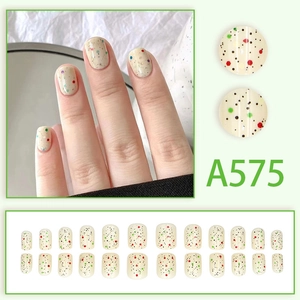 Chic creamy white press-on nails set with colorful artistic polka dots for women