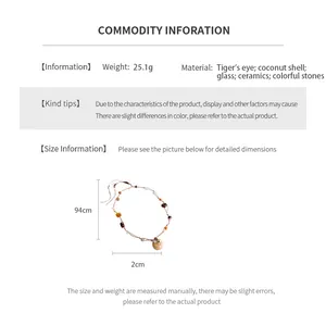 Detailed size guide for tiger eye and ceramic apple pendant necklace with dimensions