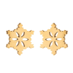 Minimalist gold stainless steel snowflake stud earrings with hollow design for Christmas