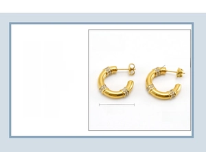 Spécifications des boucles d'oreilles bamboo en acier doré 18K avec strass brillants