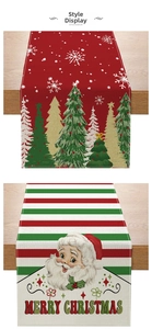 Detail showing two Christmas table runners with festive tree and vintage Santa motifs