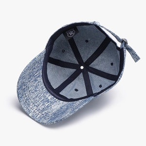 Classic blue washed denim baseball cap with adjustable metal buckle and breathable panels