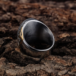 Vintage flame textured stainless steel ring for men with mixed gold and silver finish