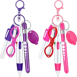 Nurse Multi-color Pen Folding Scissor LED Keychain Flashlight Retractable Badge Reel For Medical Professional Office