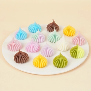 Miniature macaron resin ice cream dollhouse charms in a white ceramic plate