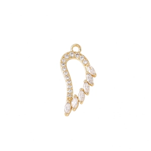 Golden metal wing pendant set with zircon crystals for DIY jewelry making and crafts