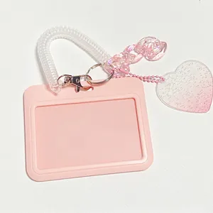 Pink heart cloud gradient card holder with glitter pendant and acrylic chain