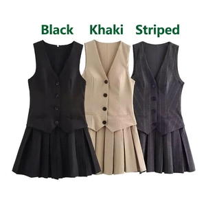 Completo Da Donna Con Gilet In Poliestere Con Scollo A V E Minigonna A Pieghe A Vita Alta In Stile Preppy