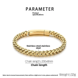 Detailed specs of 230x6mm golden stainless steel dragon bone chain bracelet with clasp