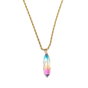 Bohemian gradient crystal necklace with gold twisted rope chain and wire-wrapped pendant