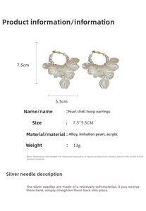 Detailed view of pearl tassel earrings with gold hoop size 7.5cm by 5.5cm measurements