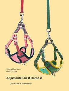 Detail of adjustable pet harness sets with breathable mesh and reflective strips for safety