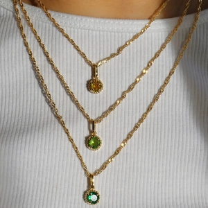 Round Birthstone Necklace 18K Gold Plated Stainless Steel Geometric Crystal Pendant Minimalist Jewelry For Women