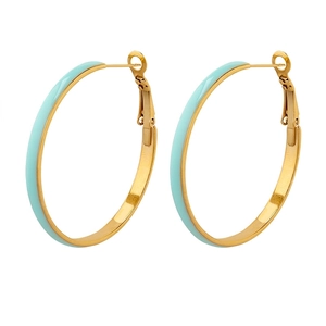Large Round Hoop Earrings Stainless Steel Gold Plated Colorful Enamel Geometric Jewelry For Women Elegant Style